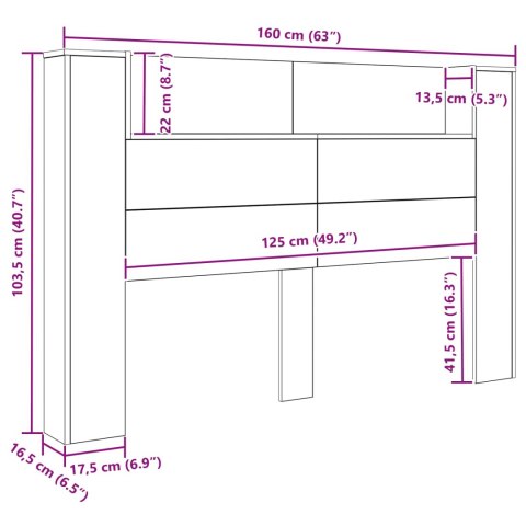 SZAFKA Z WEZGŁOWIEM Z LED CZARNY DĄB 160X 16,5X 103,5CM