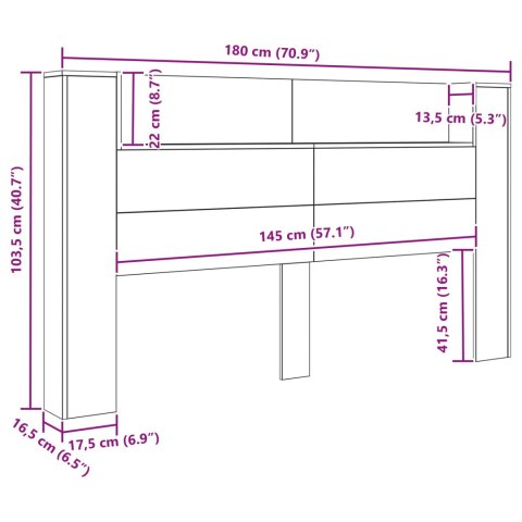 SZAFKA Z WEZGŁOWIEM Z LED CZARNY DĄB 180X 16,5X 103,5CM