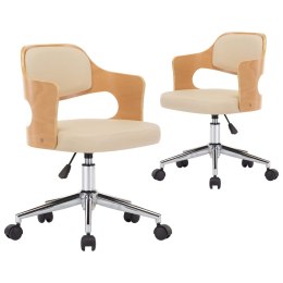 KRZESŁA OBROTOWE 2 SZT. KREMOWE GIĘTE DREWNO I EKOSKÓRA