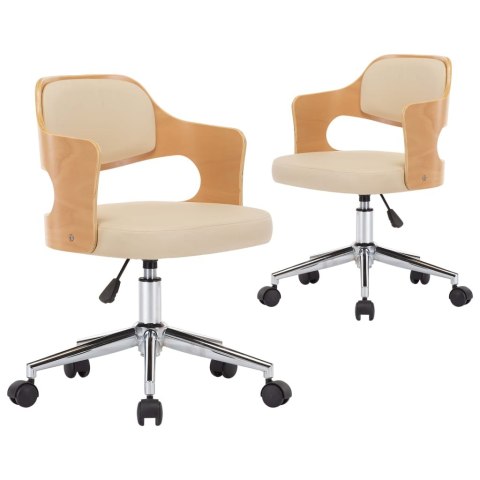 KRZESŁA OBROTOWE 2 SZT. KREMOWE GIĘTE DREWNO I EKOSKÓRA