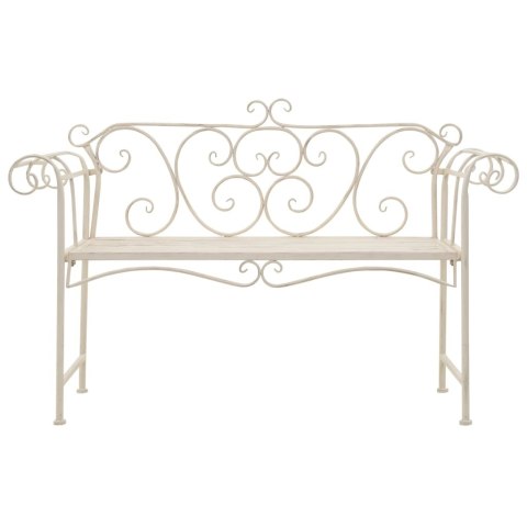 VidaXL Ławka ogrodowa, 132 cm, metalowa, antyczna biel