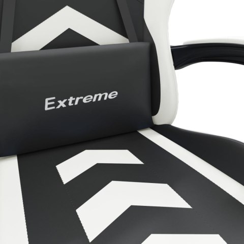 VidaXL Fotel gamingowy z podnóżkiem, czarno-biały, sztuczna skóra