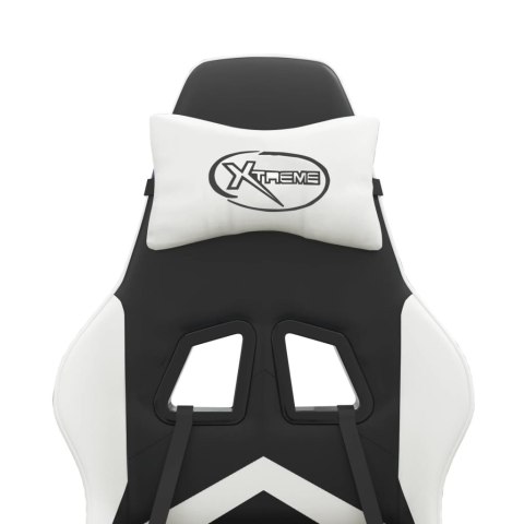 VidaXL Fotel gamingowy z podnóżkiem, czarno-biały, sztuczna skóra