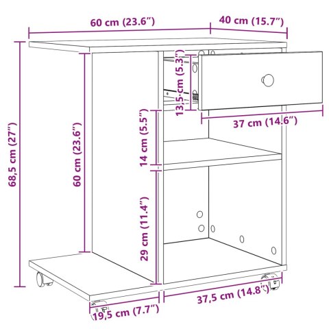 VidaXL Stojak na drukarkę Gładki Dąb rzemieślniczy 60 x 40 x 68.5 cm