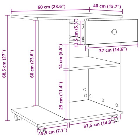 VidaXL Stojak na drukarkę z szufladą Czarny Dąb 60 x 40 x 68.5 cm