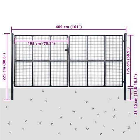 VidaXL Brama ogrodowa z siatki ocynkowanej, stal 400x175 cm, szara