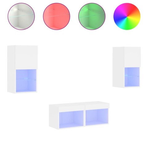 VidaXL 4-cz. zestaw mebli TV z oświetleniem LED, biały