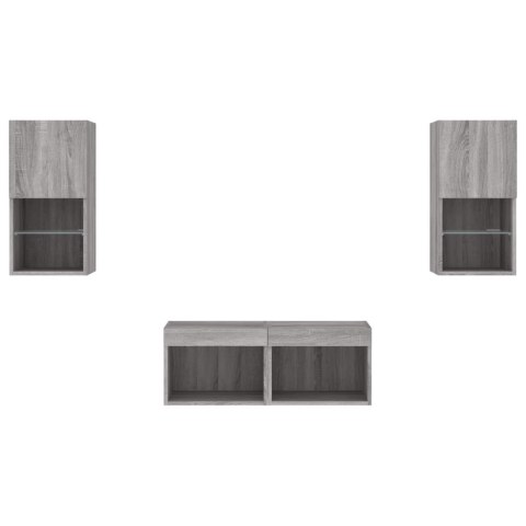 VidaXL 4-cz. zestaw mebli TV z oświetleniem LED, szary dąb sonoma