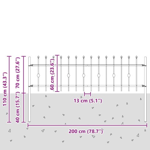 VidaXL Ogrodzenie z kolcami Czarny 200 x 130 cm