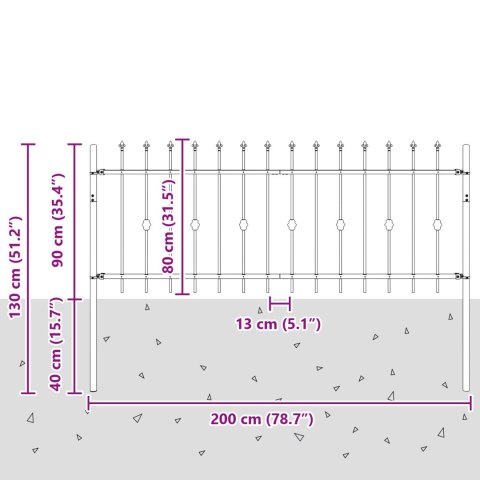 VidaXL Ogrodzenie z kolcami Czarny 200 x 130 cm
