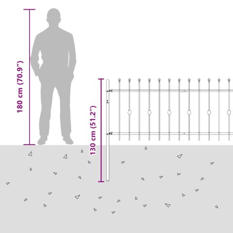 VidaXL Ogrodzenie z kolcami Czarny 200 x 130 cm