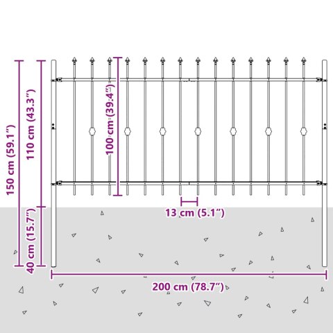 VidaXL Ogrodzenie z kolcami Czarny 200 x 150 cm