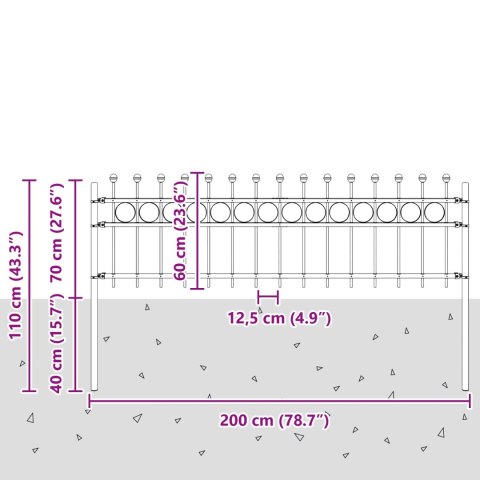VidaXL Ogrodzenie Ring Czarny 200 x 130 cm Stal malowana proszkowo
