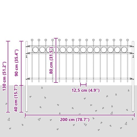 VidaXL Ogrodzenie Ring Czarny 200 x 130 cm Stal malowana proszkowo