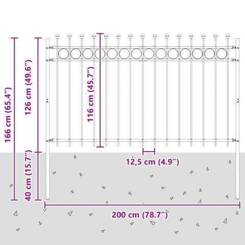 VidaXL Ogrodzenie Ring Czarny 200 x 130 cm Stal malowana proszkowo