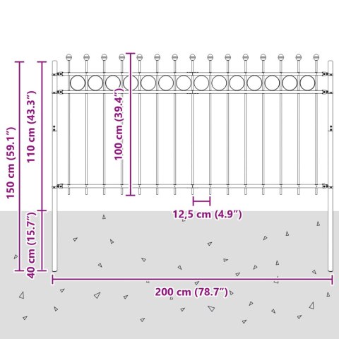 VidaXL Ogrodzenie Ring Czarny 200 x 150 cm Stal malowana proszkowo