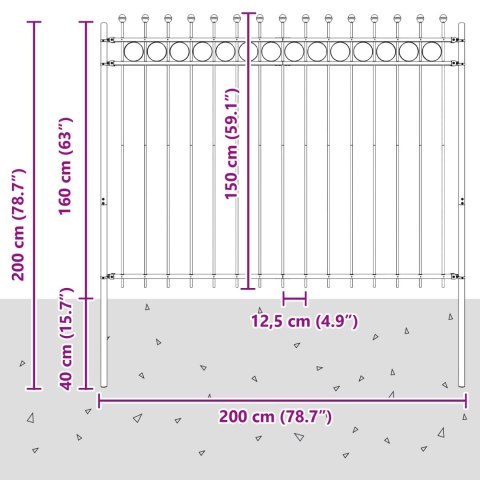 VidaXL Ogrodzenie Ring Czarny 200 x 200 cm Stal malowana proszkowo