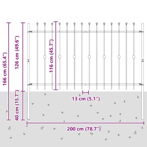 VidaXL Ogrodzenie z kolcami Czarny 200 x 130 cm