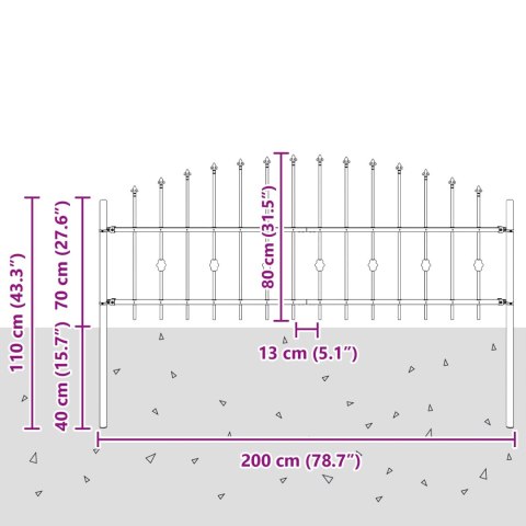 VidaXL Ogrodzenie z kolcami Czarny 200 x 130 cm
