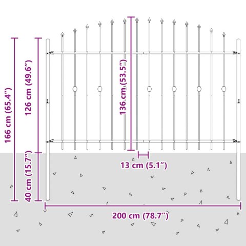 VidaXL Ogrodzenie z kolcami Czarny 200 x 130 cm