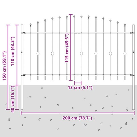 VidaXL Ogrodzenie z kolcami Czarny 200 x 150 cm