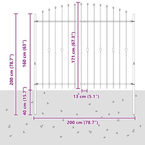 VidaXL Ogrodzenie z kolcami Czarny 200 x 200 cm