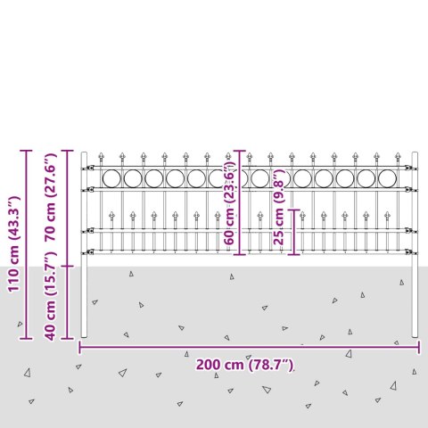VidaXL Ogrodzenie z pierścieniem Spike Czarny 200 x 130 cm
