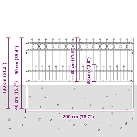 VidaXL Ogrodzenie z pierścieniem Spike Czarny 200 x 130 cm