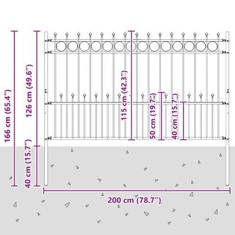 VidaXL Ogrodzenie z pierścieniem Spike Czarny 200 x 130 cm