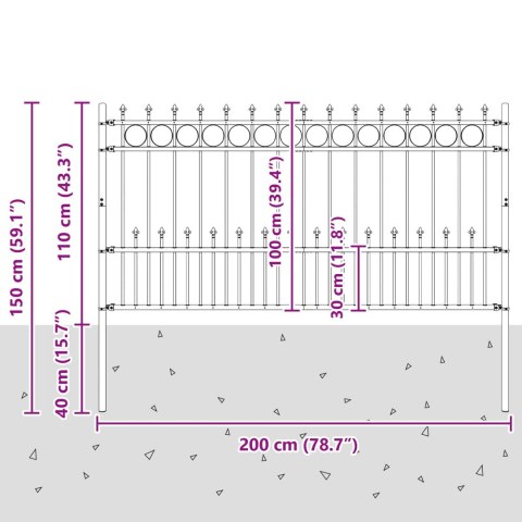 VidaXL Ogrodzenie z pierścieniem Spike Czarny 200 x 150 cm
