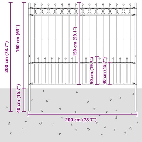 VidaXL Ogrodzenie z pierścieniem Spike Czarny 200 x 200 cm