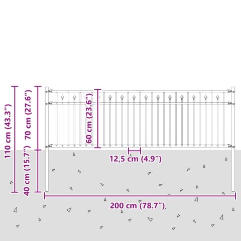 VidaXL Ogrodzenie ze szpikulcem Czarny 200 x 110 cm