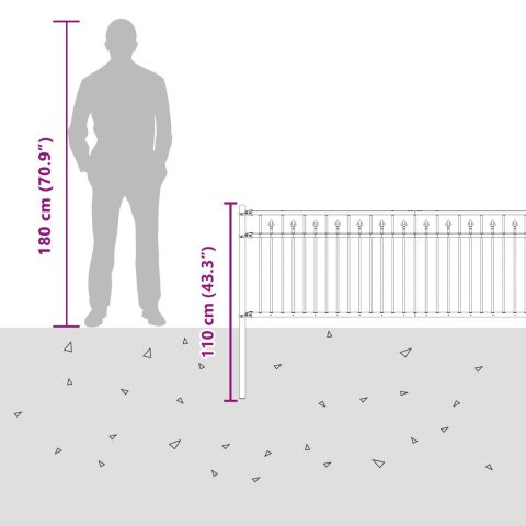 VidaXL Ogrodzenie ze szpikulcem Czarny 200 x 110 cm