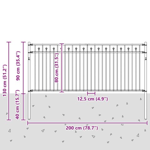 VidaXL Ogrodzenie ze szpikulcem Czarny 200 x 130 cm