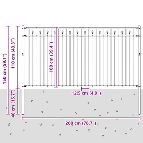 VidaXL Ogrodzenie ze szpikulcem Czarny 200 x 150 cm