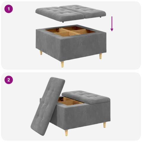 STOŁEK GUZIKOWY Z PODUSZKĄ CIEMNOSZARY 80X80X45CM AKSAMIT