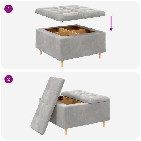 STOŁEK GUZIKOWY Z PODUSZKĄ JASNOSZARY 80X80X45CM AKSAMIT