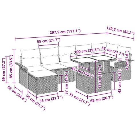 VidaXL Zestaw Sof na Ogród z poduszką 8 pcs Czarny Polirattan