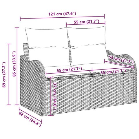 VidaXL Zestaw Sof na Ogród z poduszką 9 pcs Czarny Rattan poli