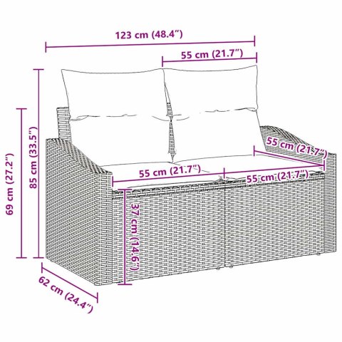 VidaXL Zestaw Sof na Ogród z poduszką 8 pcs Czarny Polirattan