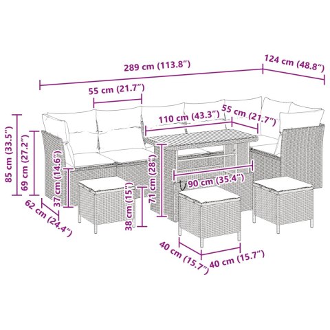 VidaXL Zestaw Sof na Ogród z poduszką z przechowywaniem 10 pcs Czarny