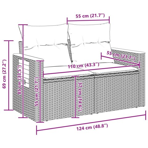 VidaXL Zestaw Sof na Ogród z poduszką 11 pcs Czarny polirattan