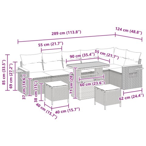 VidaXL Zestaw Sof na Ogród z poduszką 11 pcs Czarny polirattan