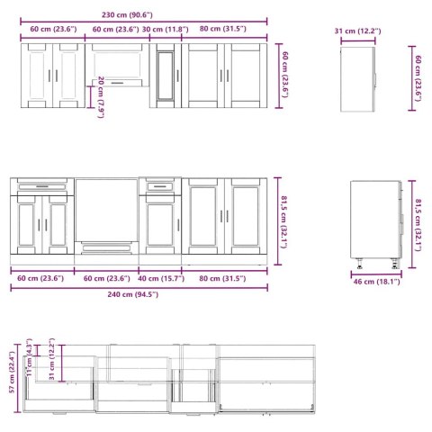 VidaXL Zestaw szafek kuchennych, Kalmar, 8-częściowy, dąb brązowy