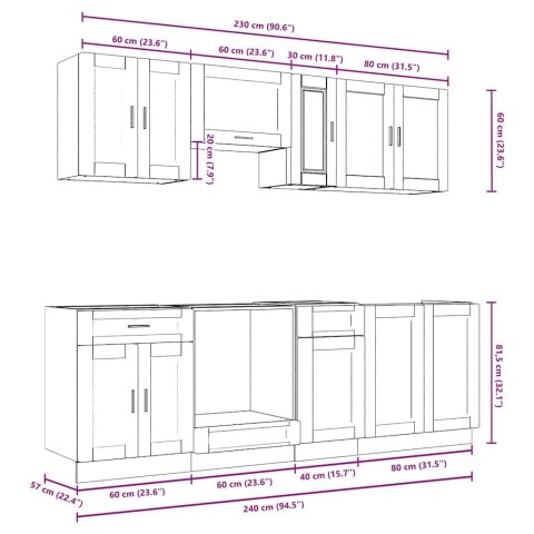 VidaXL Zestaw szafek kuchennych, Kalmar, 8-częściowy, dąb brązowy