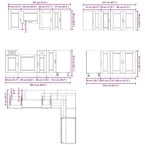 VidaXL Zestaw szafek kuchennych, Porto, 11-częściowy, dąb brązowy