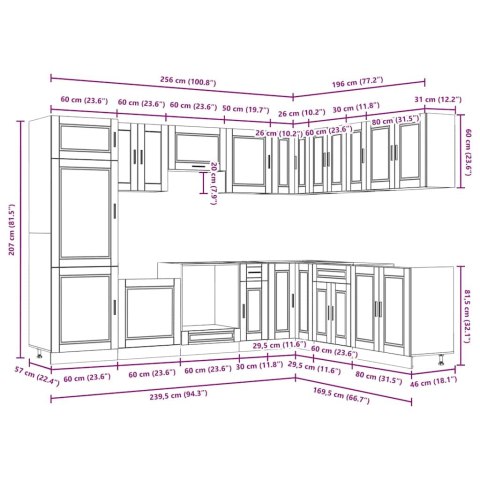 ZESTAW SZAFEK KUCHENNYCH PORTO 14-CZĘŚCIOWY DĄB BRĄZOWY