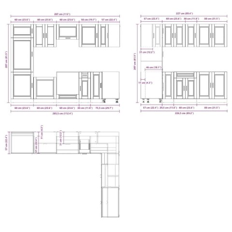 ZESTAW SZAFEK KUCHENNYCH PORTO 14-CZĘŚCIOWY DĄB BRĄZOWY
