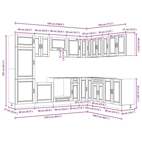ZESTAW SZAFEK KUCHENNYCH PORTO 14-CZĘŚCIOWY STARE DREWNO