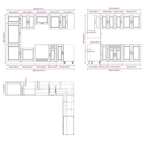 ZESTAW SZAFEK KUCHENNYCH PORTO 14-CZĘŚCIOWY STARE DREWNO